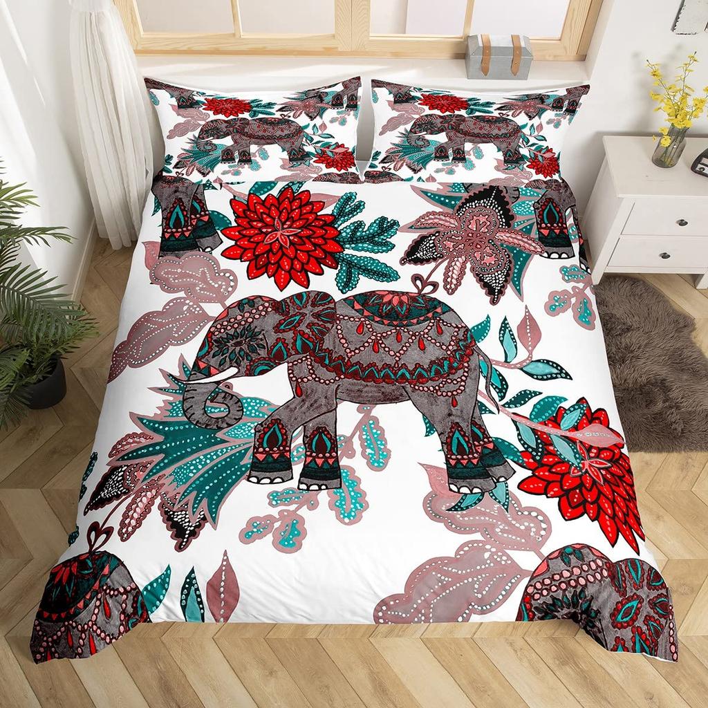 Tribal Ethnic Elephant Duvet Cover Exotic Style Bedding Set Boho Mandala Flower Paisley Quilt Cover Polyester Comforter Cover