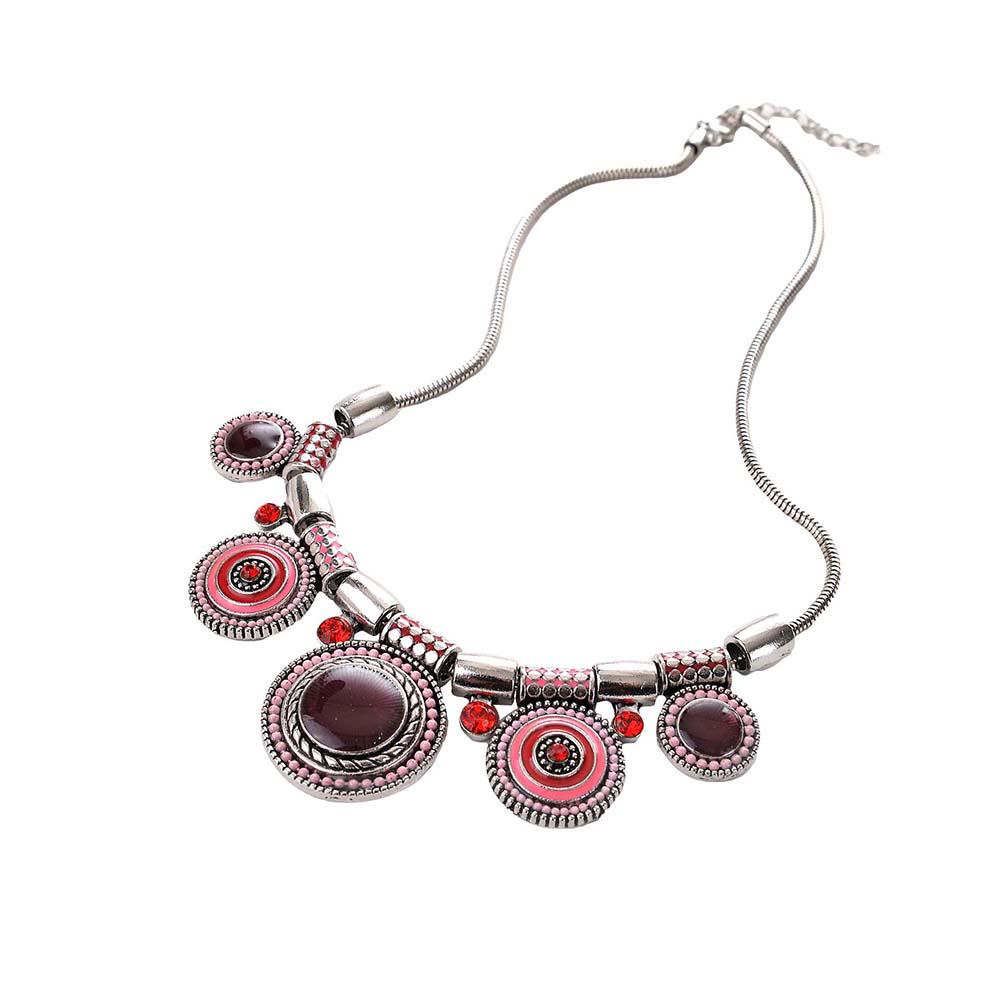Diamonding Jewelry Ethnic Women Crystal Stone Inlaid Round Enamel Pendant Statement Bib Necklace