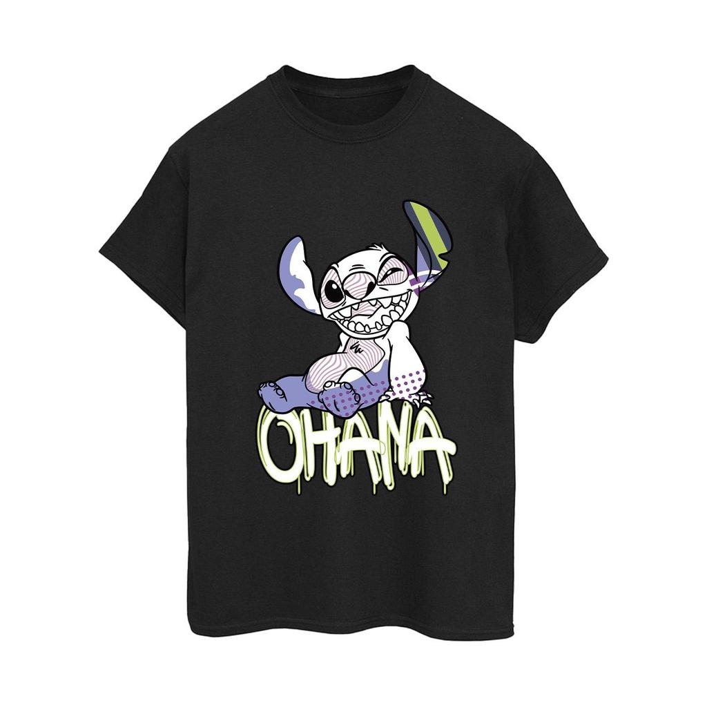 Disney Womens/Ladies Lilo And Stitch Ohana Graffiti Cotton Boyfriend T-Shirt
