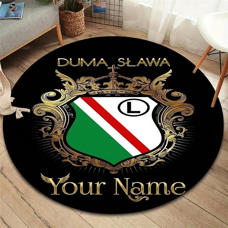 Crest Emblem Custom Name Round Area Rug Carpet Rug For Living Room Bedroom Sofa Playroom Decor Nonslip Floor Mat
