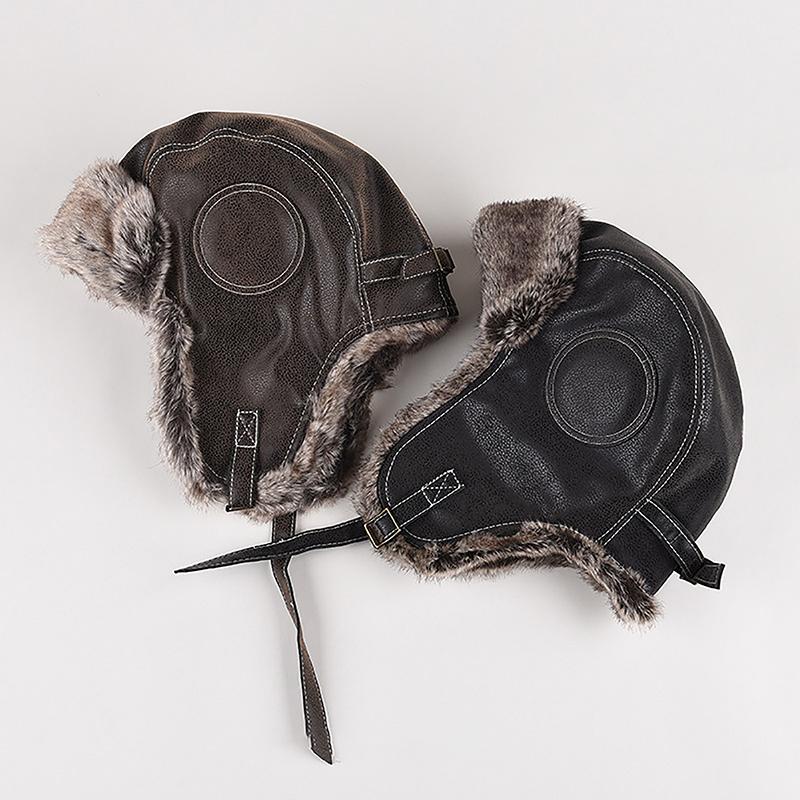 1Pc Men Women'S Pilot Aviator Bomber Trapper Hat Faux Fur Leather Snow Cap With Ear Flaps Pilot Winter Bomber Hat Ushanka Hat