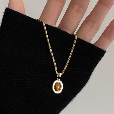 Осенне-зимняя подвеска-ожерелье из тигрового глаза, коричневая, нишевая, минималистичная и универсальная, персонализированная цепочка для свитера, цепочка на ключицу