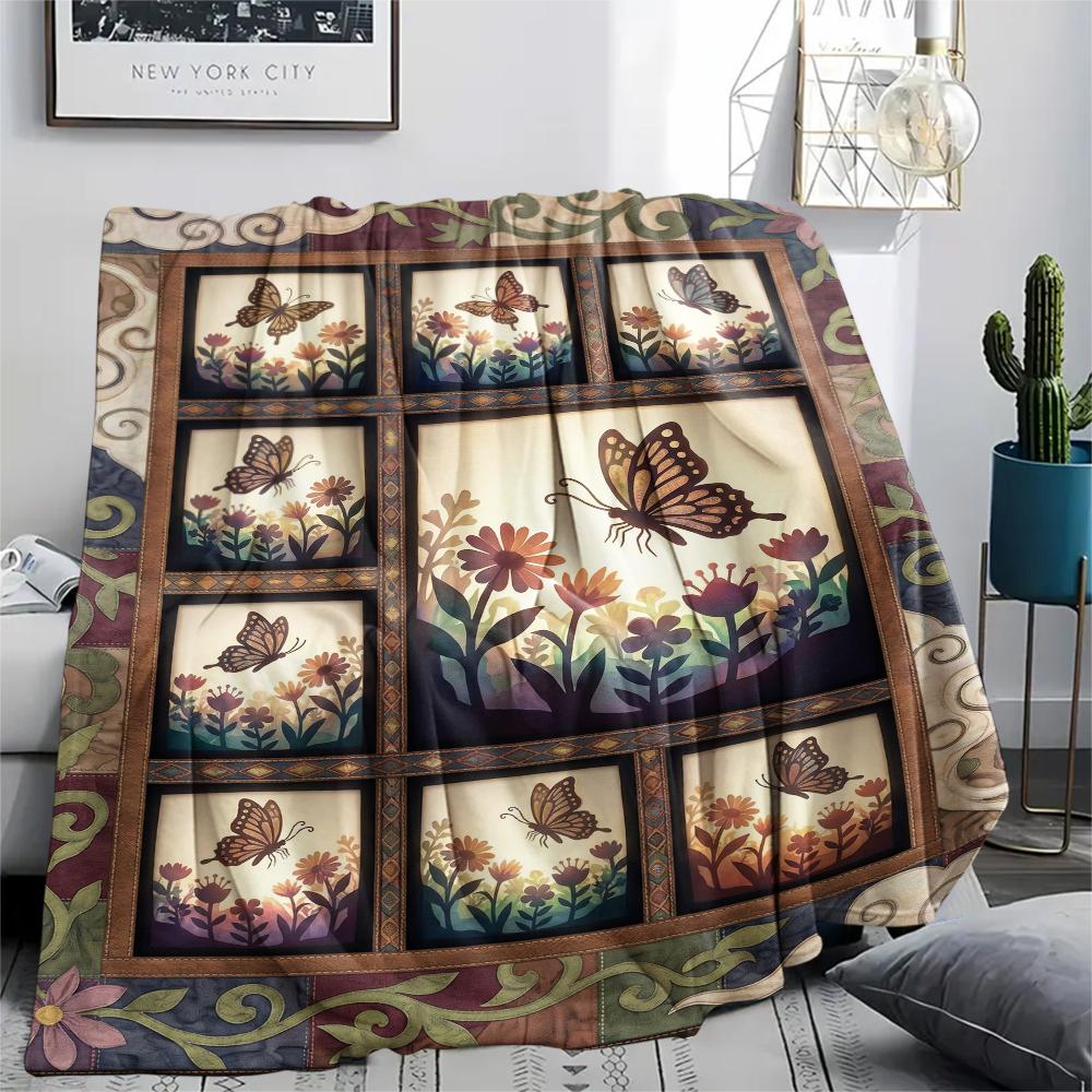 Butterfly Decoration Print Flannel Blanket, High quality Comfortable for All Seasons, Home Decor, Warmth and Comfort, Perfect for Christmas Gifts33