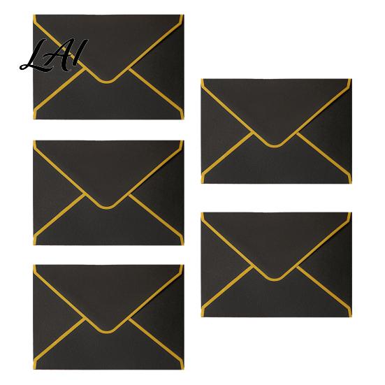 Stiff Double Offset Paper 5Pcs Western Style Envelopes with Gold Foil Trim Invitation Elegant Handwritten Letter Holders for Wedding Greeting Cards,