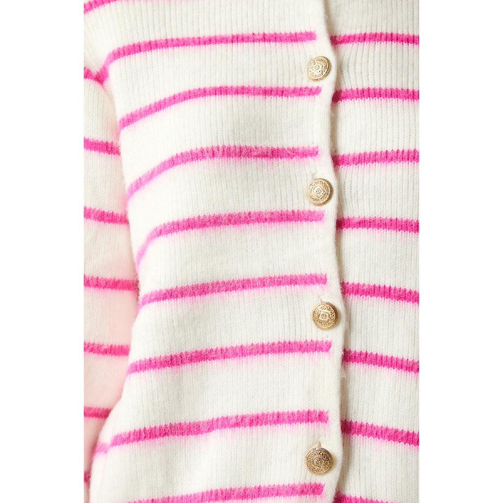 Женский костяной черный стильный трикотажный кардиган в полоску на пуговицах Pf00051