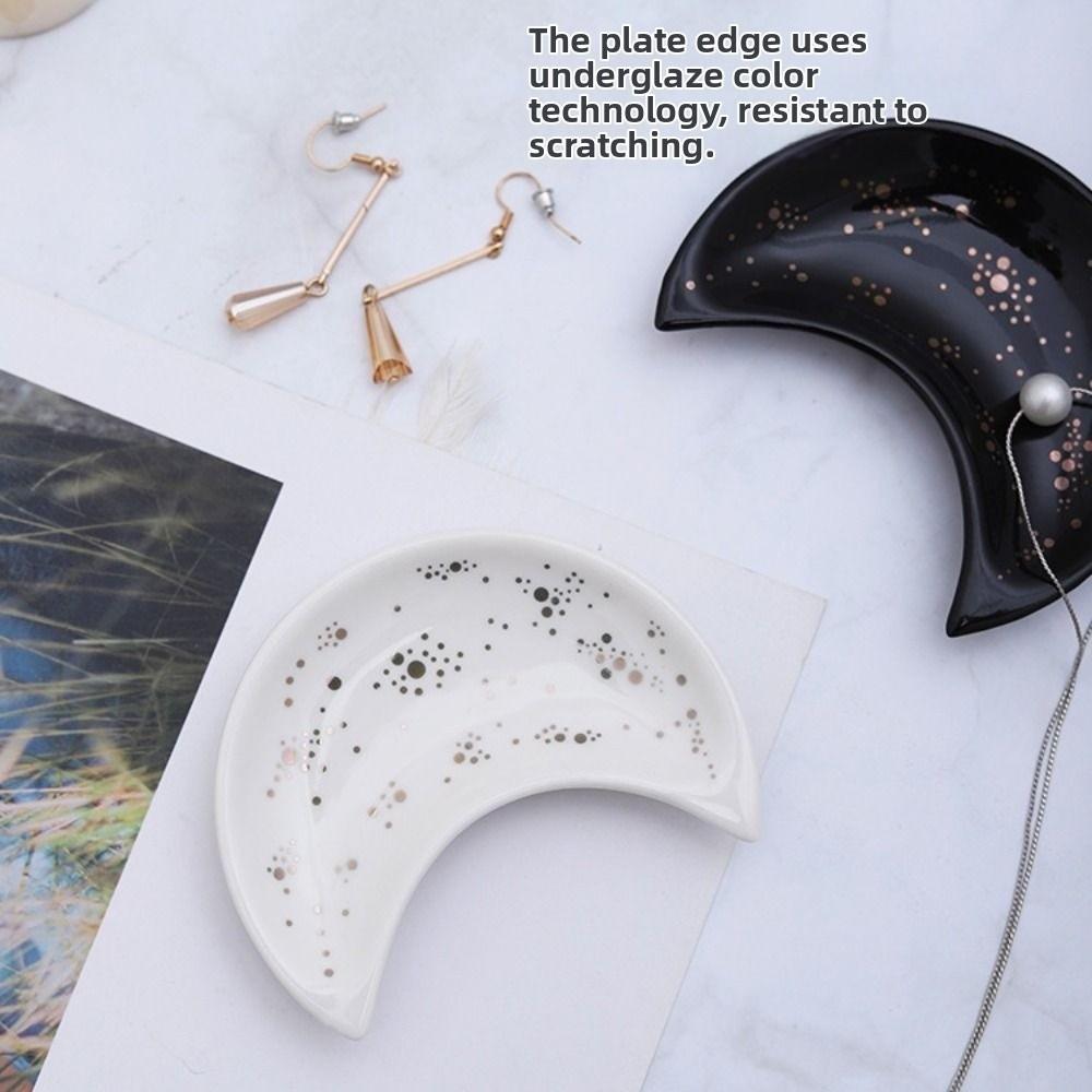 Ceramic Moon Shape Jewelry Dish Minimalist Key Storage Holder Desktop Ornaments