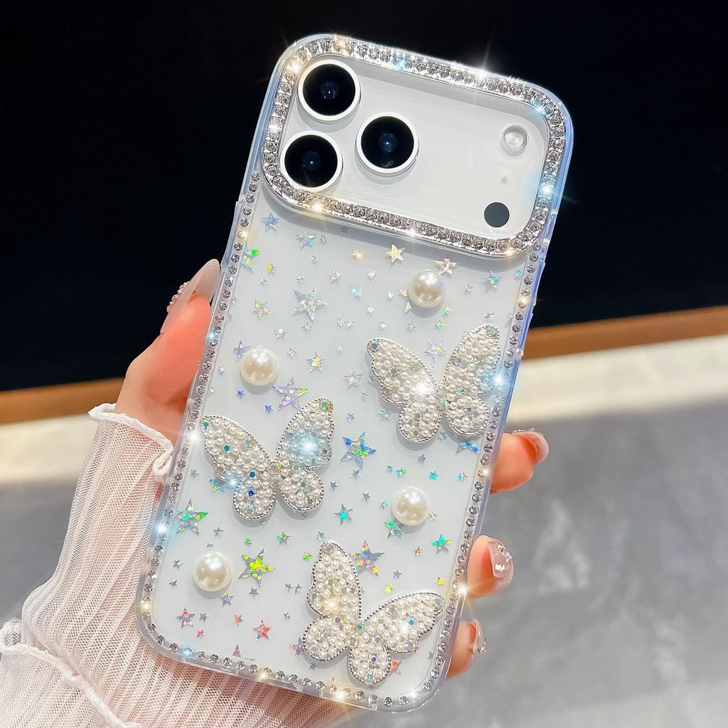 Блестящая жемчужная бабочка для IPhone17Air для чехла для мобильного телефона Apple 16E 15promax Роскошный блестящий бриллиант
