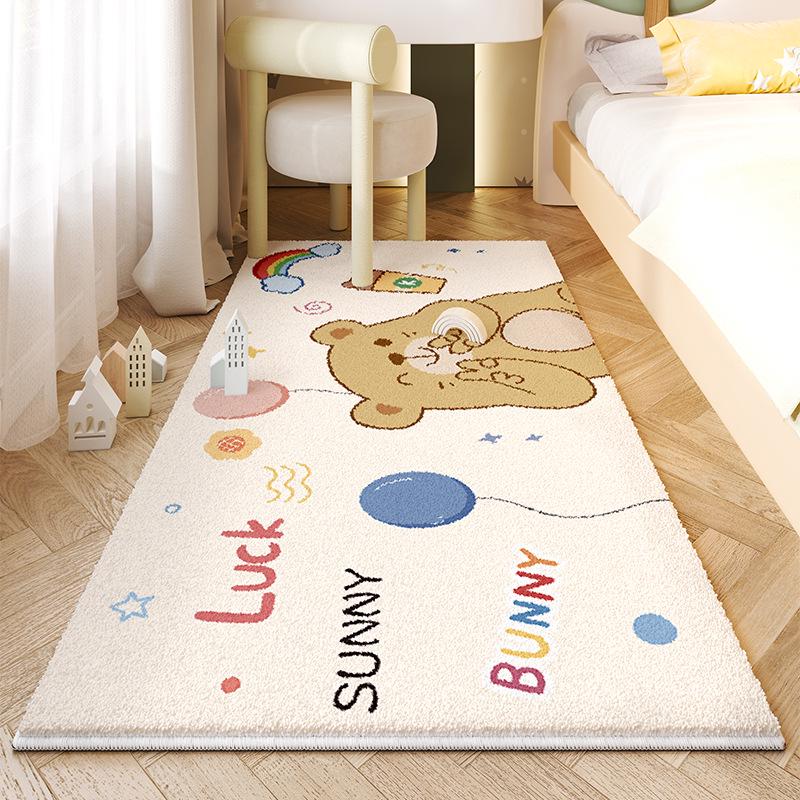 Детский мультяшный плюшевый прикроватный коврик - Искусственный кашемир, Милый и утолщенный напольный коврик для спальни девочки.