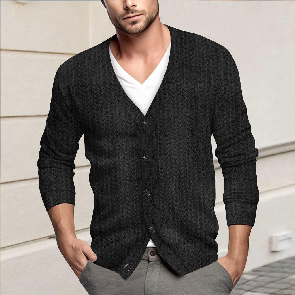 Мужская повседневная однобортная модная куртка-кардиган с длинными рукавами на пуговицах
