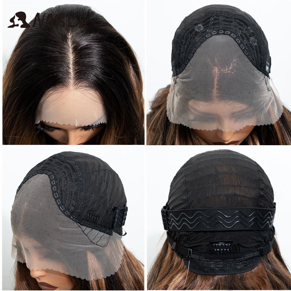 28 Inch Highlight Brown Body Wave Synthetic 13x4 Lace Front Wig Middle Part Heat Resistant Fiber Wigs For Women Daily Party Use