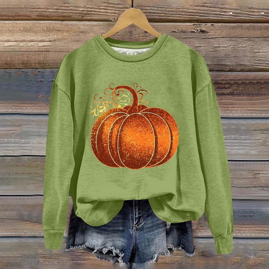 Женская мода Хэллоуин с длинным рукавом с принтом Свободная толстовка с круглым вырезом Топ