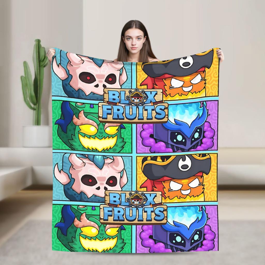 B-Blox Kitsune All Characters Fruits Fashion Blanket Game Cartoon Fuzzy Throw Fashion Blanket Decoration Ultra-Soft Warm Bedspread Multifunc