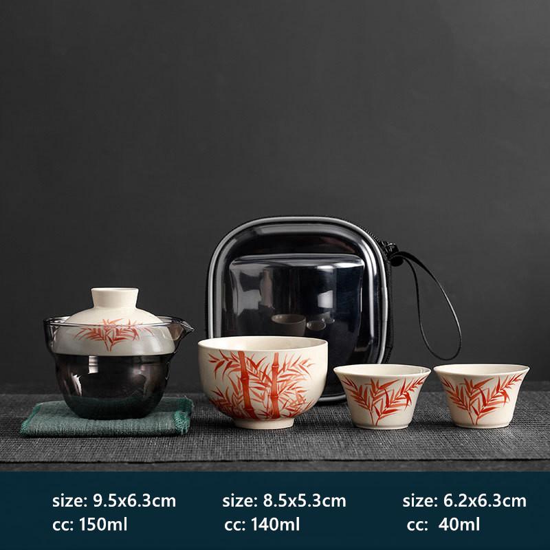 Hand-painted Travel Tea Set Home Car Outdoor Tea Infuser Portable One Pot Three Cups Ceramic Teaware Bring A Storage Bag
