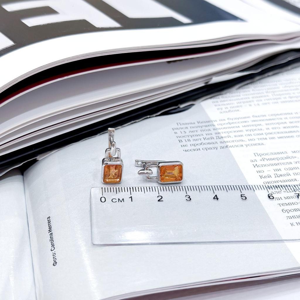 Серебряные серьги с Натуральным золотим кварцем 3.45ct (2165835)