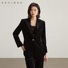 Qianwen Heavy Industry's hot stamping suit for spring 2026, with a high-end temperament and luxurious feel, black flowing jacket for women