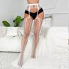 Women Black Stockings With Belt Set High Fishnet Tights Erotic Lingerie Sexy Pantyhose Floral Print Long Mesh Lace Stocking EMA
