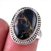 Кольцо из чистого серебра 925 пробы с натуральным черным медным бирюзовым камнем S.6 k7O41