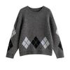 Chuyu Women's Diamond Pattern Round Neck Sweater