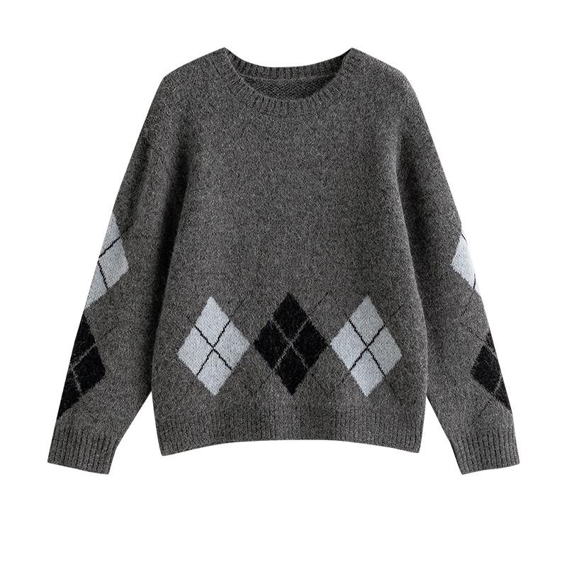 Chuyu Women's Diamond Pattern Round Neck Sweater