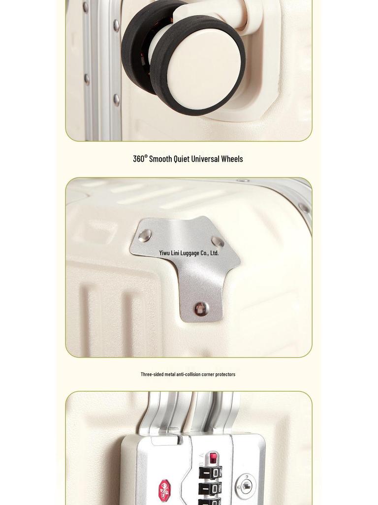 Large Capacity Aluminum Frame Carry-on Suitcase with Password Lock - Durable Leather Luggage for Men and Women