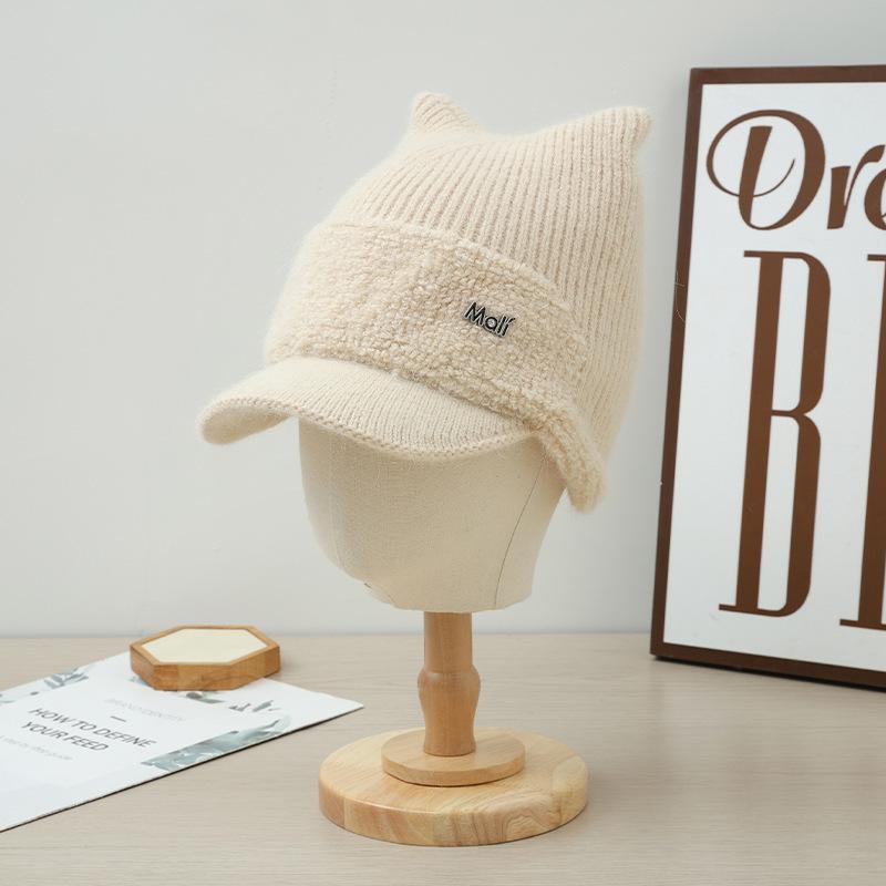 Зимняя теплая шапка с кошачьими ушками, женская бархатная утолщенная холодостойкая шерстяная шапка, ветрозащитная защита ушей, вязаная шапка