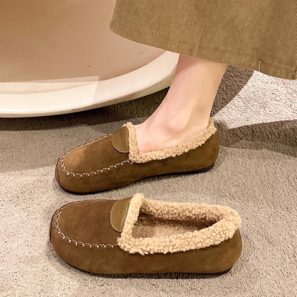 CRLAYDK Winter Women's Soft Faux Fur Lining Moccasins Suede House Warm Indoor Outdoor Loafers Slip On Ladies Work Flat Shoes