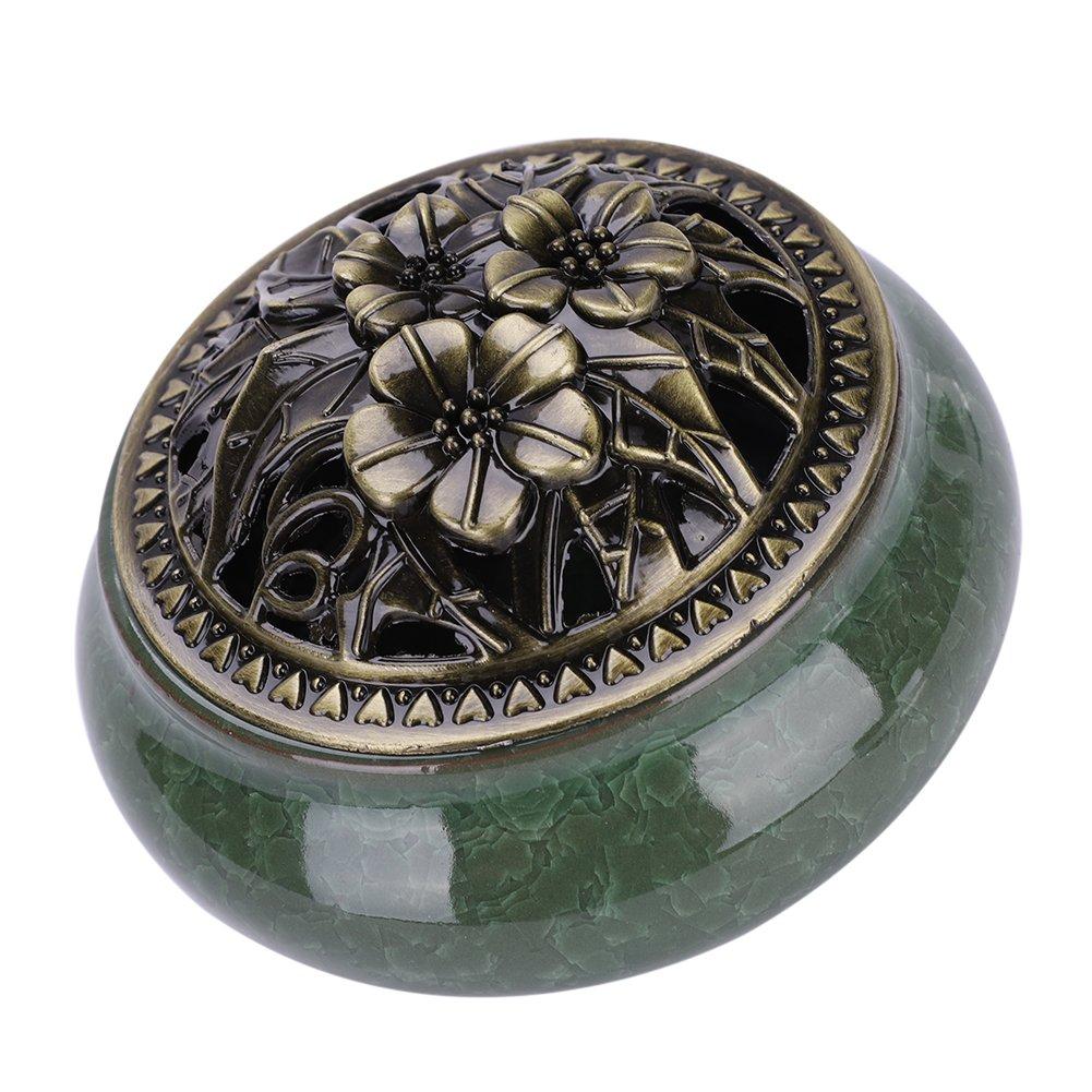 Mini Round Incense Burner with Lid, 10cm Outer Diameter, Includes Flame-Retardant Cotton and Incense Holder, Easy to Clean, Desktop Incense Burner