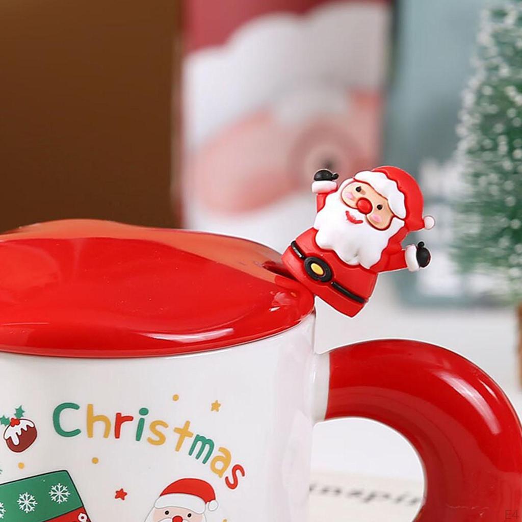 Christmas Mug Set Water Cup Lightweight Santa Cute Tea Coffee with Lid Spoon for Winter