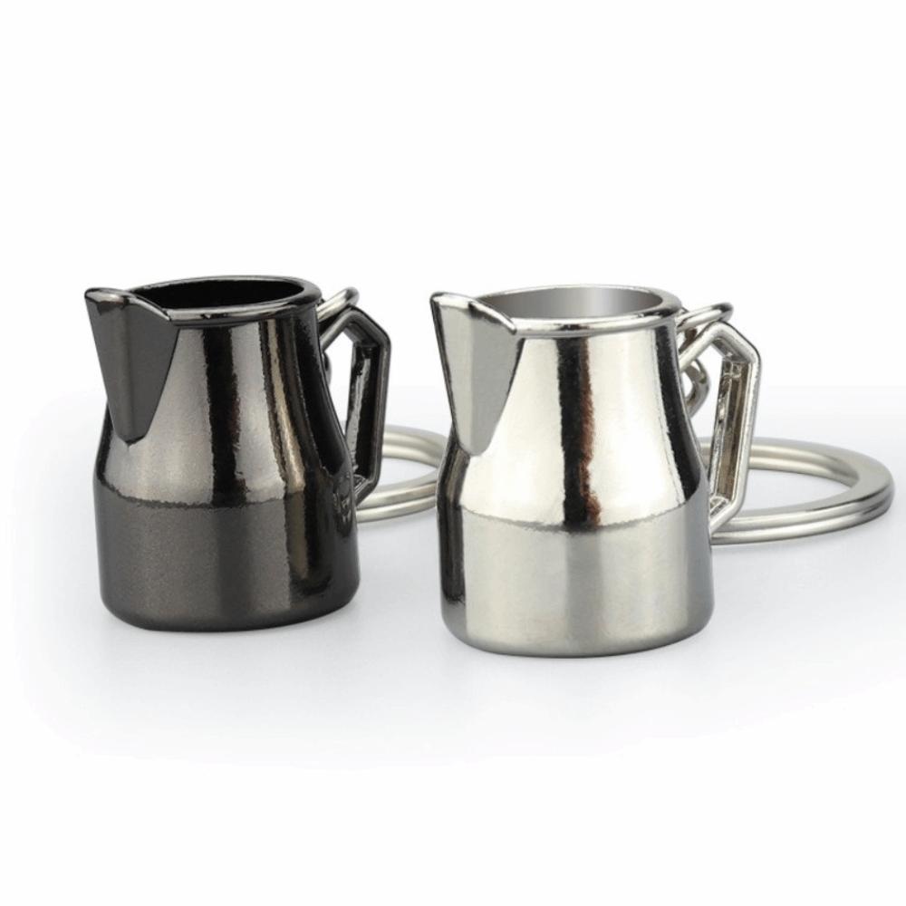 Creative 3D Coffee Keychain Metal Mini Size Moka Pitcher Keyring Barista Keychain Coffee Enthusiasts