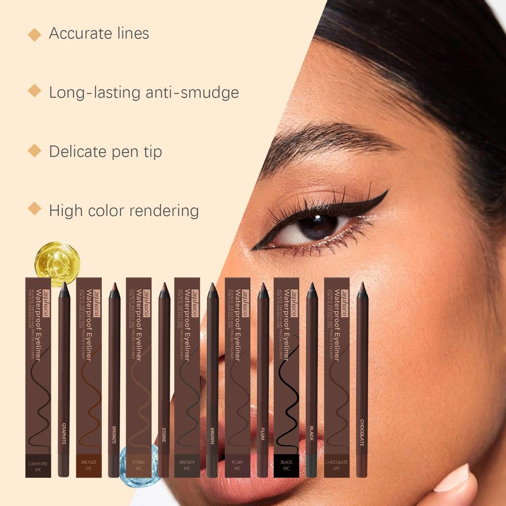 Zephoco Waterproof Eyeliner Pencil Long Lasting Smudge Proof Smooth Precision Gel Eye Liner Makeup Professional Black Brown Chocolate Plum Colors