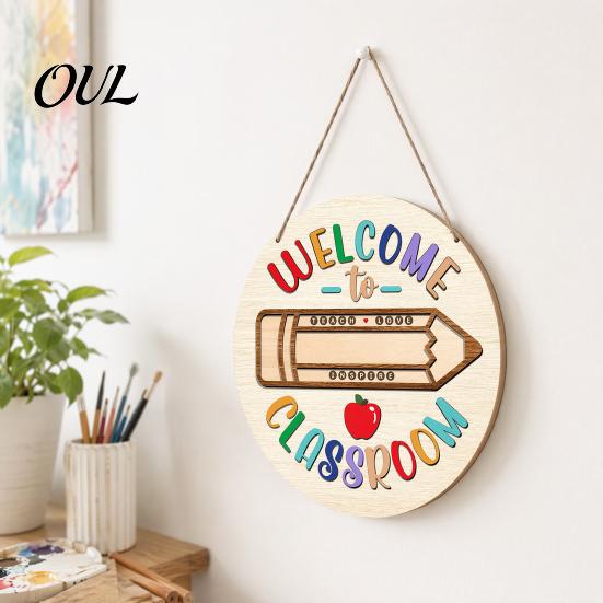 Classroom Decor Sign Wooden Welcome for Door, to Our Round Door Hanging Hanger, Front Sign, Back School Preschool Decoration