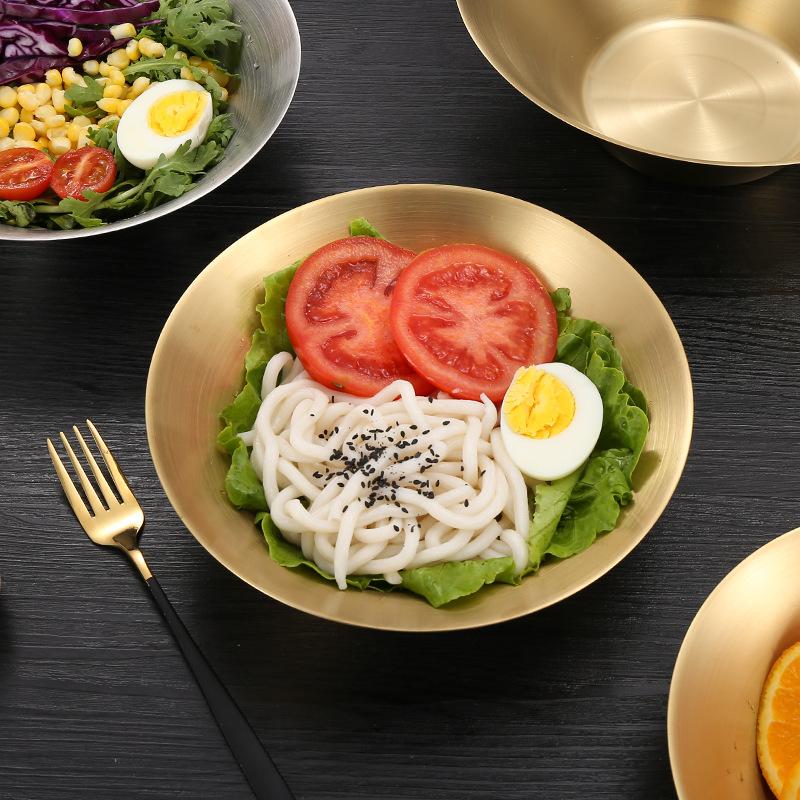 Золотая миска для рисового супа, миска из нержавеющей стали, медная корейская салатница, посуда, однослойная фруктовая салатница