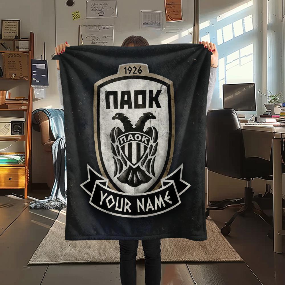 Custom Name PAOK FC2 Flannel Blanket, High quality Comfortable for All Seasons, Home Decor, Warmth and Comfort