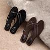 2025 New Niche Retro Vacation Style Woven Toe Sandals Drag Round Head Flat Bottom Outer Wear Foot Flip-flops Women