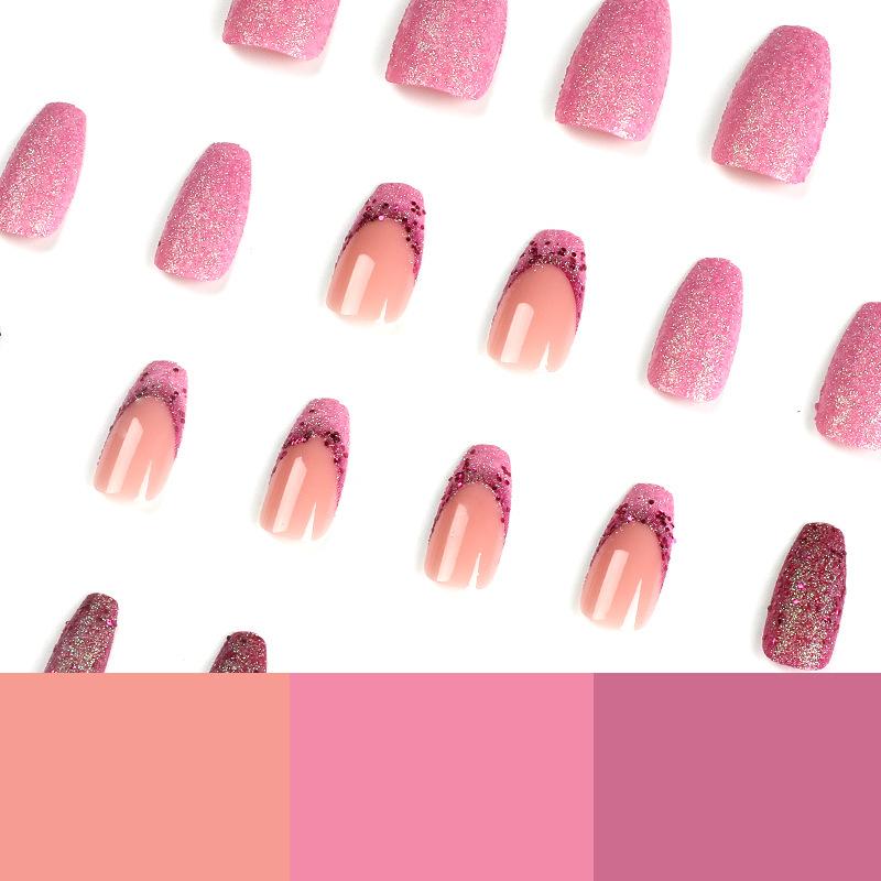 24 шт. пудра для ногтей фиолетовые блестки французский нейл-арт носимые наклейки для ногтей готовый съемный ноготь