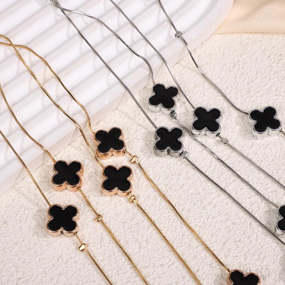 Двойное ожерелье с четырехлистным клевером, многослойная длинная женская цепочка для свитера, новые аксессуары для одежды осень-зима
