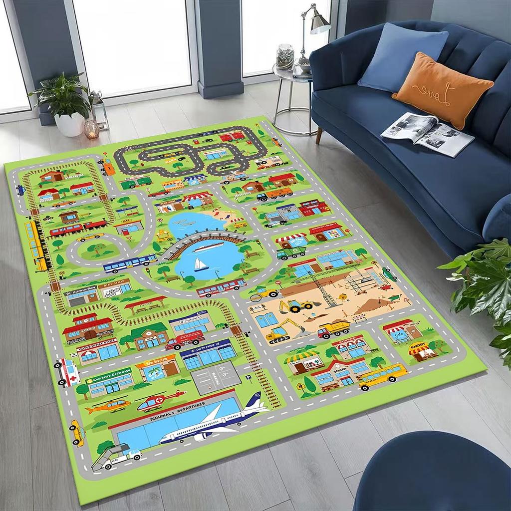 Child Urban City Road Traffic Learning Interactive Game Playroom Rug for Bedroom Living Room Sofa Home Doormat Decor,Non-slip