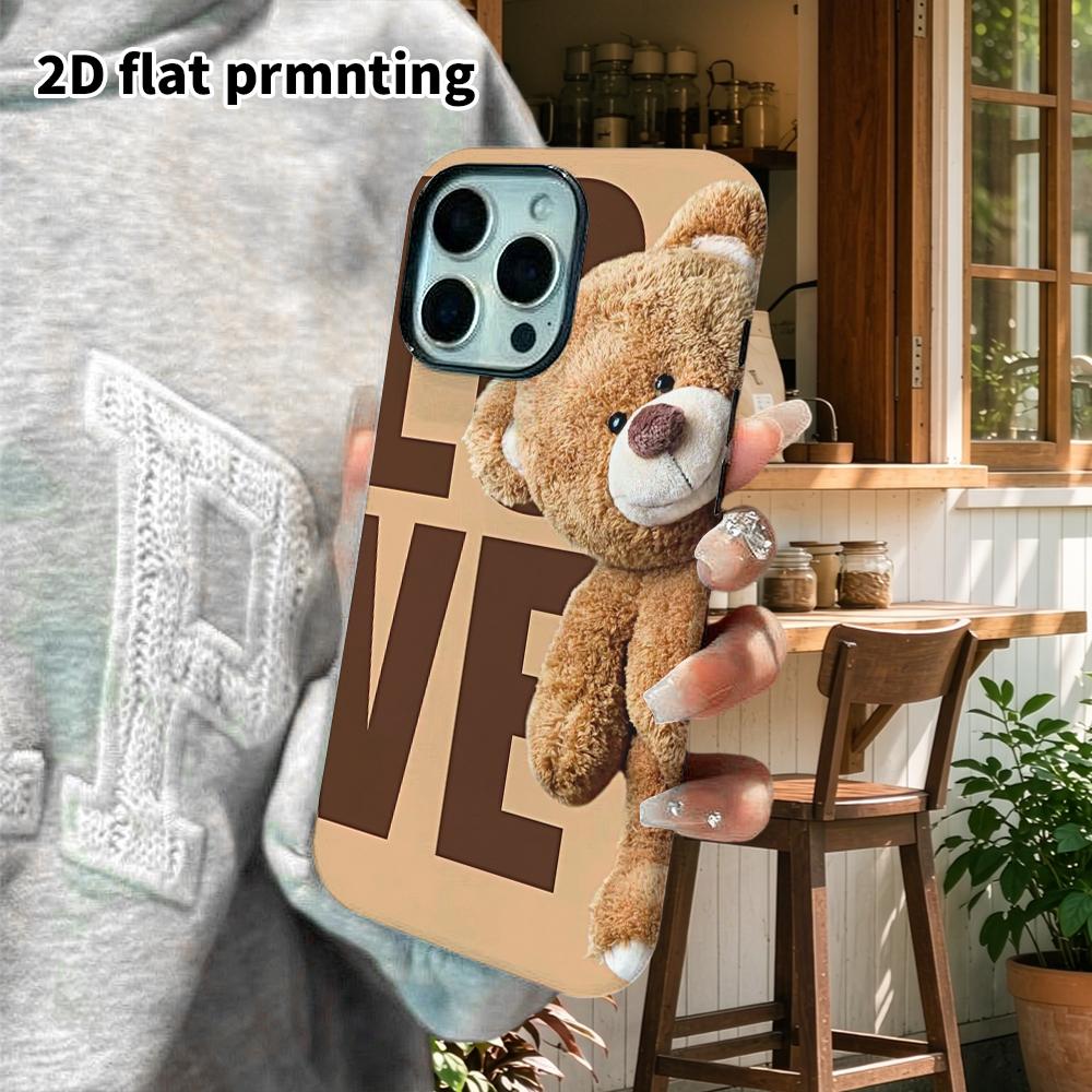 Phone Case: 2D flat design suitable for iPhone 18, 17, 16, 15, 14, 13 Pro film protective case, couple style, LOVE Brown Bear, Christmas and Halloween