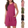 Женское платье без рукавов, летнее повседневное мини-платье с карманами, свободное пляжное платье с круглым вырезом для отдыха
