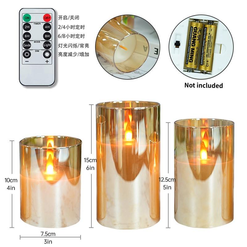 3-Pack Remote Control Electronic Candle Romantic Birthday Confession Proposal Decoration LED Light Paraffin Glass LED Candle