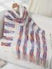Women's Autumn and Winter Large Size Cover Color Striped Hooded Knitted Tassel Cape Loose Sweater Top for Women 6 Colors