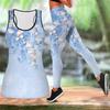 Blue and Elegant Flowers Print Yoga Outfit for Women Fashion Workout Leggings Fitness Sports Casual Yoga Set Sports Suit