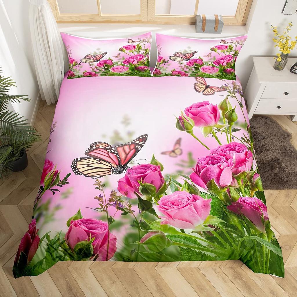 Пододеяльник с бабочками и цветами, комплект постельного белья с изображением животных и девочек, романтический комплект постельного белья с изображением садовых цветов из микрофибры