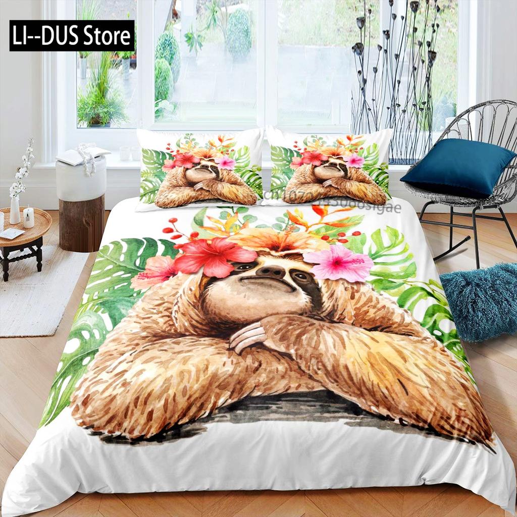 Sloth Bedding Set King SizeCartoon Duvet Cover Set for Kids Girls BoysSloth Pattern Comforter Cover1 Quilt Cover 3 Pieces