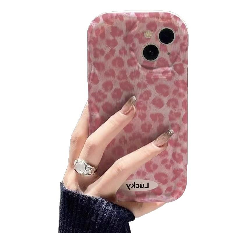 Счастливый розовый чехол с леопардовым принтом для Apple iPhone 17, 16, 15 Pro Max, 14 и 13 - Модный трансграничный дизайн.