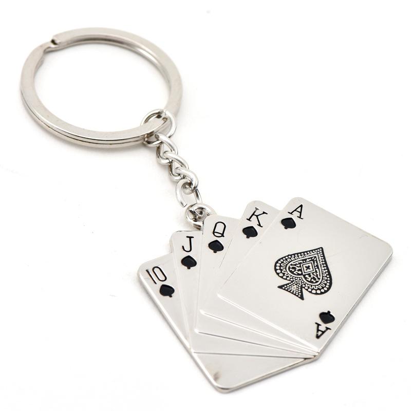 Unique Playing Cards Key Chain For Men Women Metal Holder Pendent Key Ring Leisure Bag Decoration Motorcycle Keyholder Gift