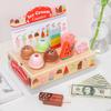 Wooden Ice Simulation Cream Vending Cabinet Model Children Toy Set For Gift