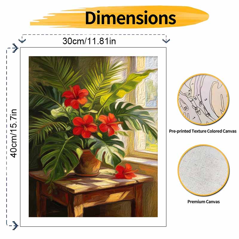 Red hibiscus flower in vase oil painting digital painting kit handmade diy painting home decoration painting