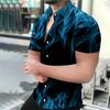 Men's Shirts, Blue Flame 3d Printed Shirts, Men's and Women's Fashionable Hawaiian Shirts, Casual Beach Shirts, Men's Professional Lapel Shirts, Boys