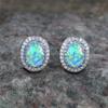 Classic Oval Opal Stud Earrings for Women Silver Color Vintage Inlaid White Blue Zircon Earrings Party Jewelry Gift